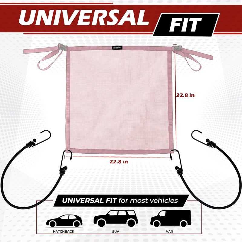CEMZENFIX Universal Dog Car Net Barrier – Sturdy Mesh, Easy Install, Breathable Design, Easy to Clean, Flexible Bungee Cords for Adjustable Fit 23"×23" (Pink) - Image 2